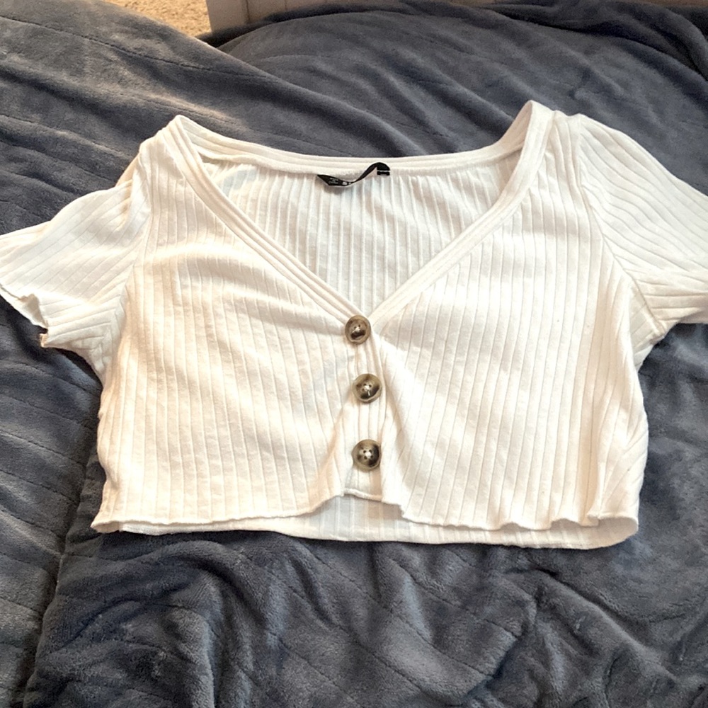 Shein Cream Crop Top with Buttons